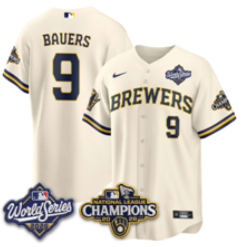 Women Milwaukee Brewers #9 Bauers cream Nike 2026 World Series jersey 10210e2